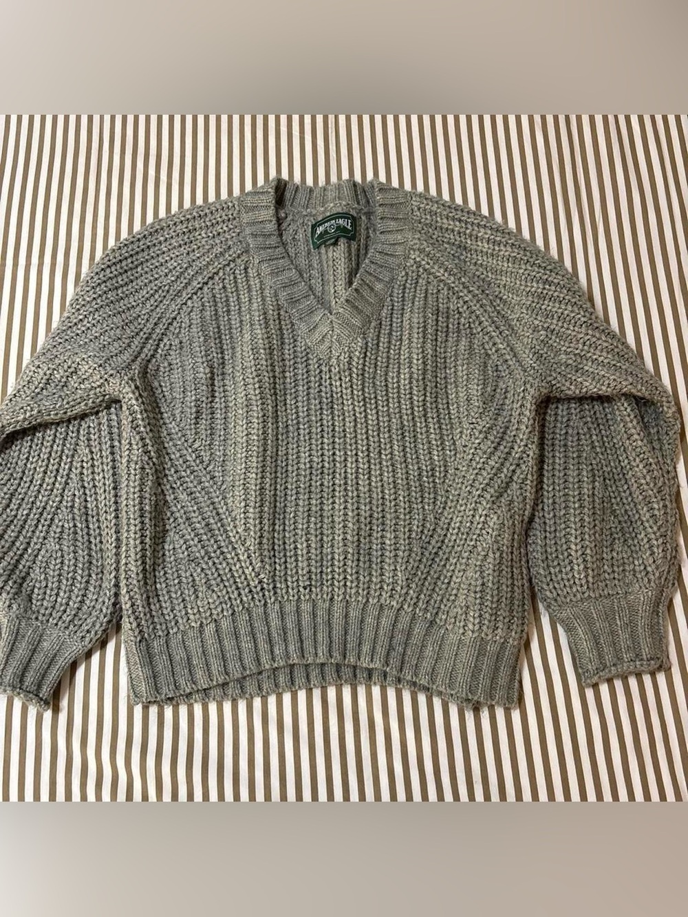 American eagle Vintage Knit V-Neck Sweater - Gray